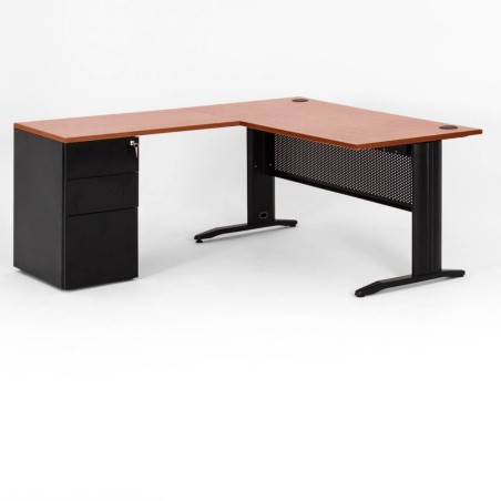 Escritorio en L QUADRA con ala de mesa + 1 cajonera de metal