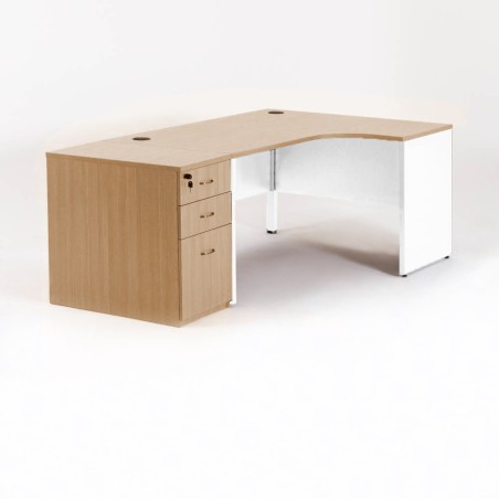 Escritorio blanco en L MADERA + 1 cajonera Prof.80 cm