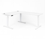 Vista frontal de la Mesa de escritorio elevable en ángulo PRISMA en blanco ángulo izquierdo