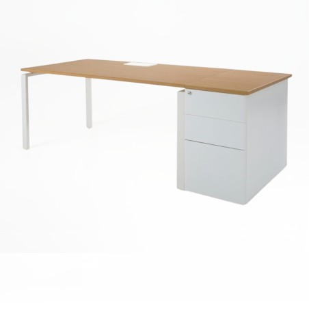 Mesa de escritorio OPTIMUM con Top Access, tablero haya, patas en U y cajonera metálica color aluminio