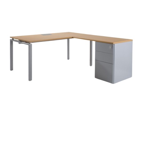 Escritorio en L OPTIMUM con Top Access + cajonera de metal Prof.60 cm